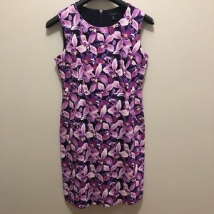 Lands End 4P petite purple floral ponte dress EUC
